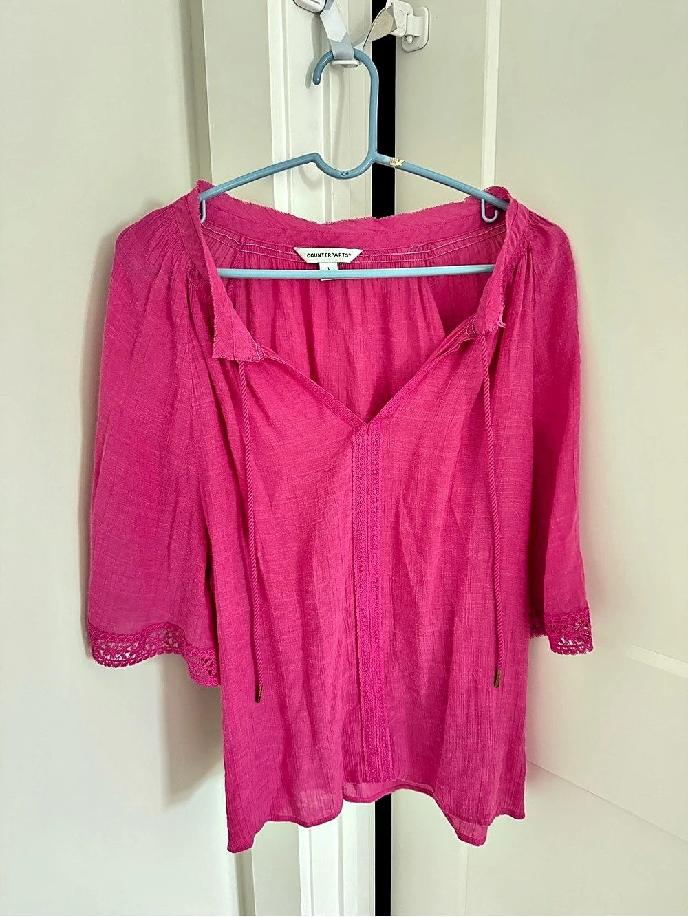 Counterparts Pink Crochet Trim Tunic Blouse Pink Large